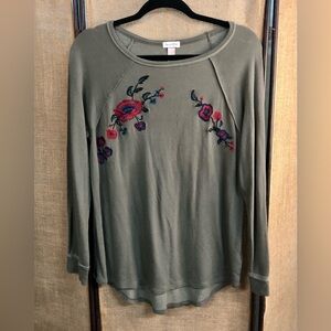 Lover Fire Olive Embroidered Long Sleeve Top Size M